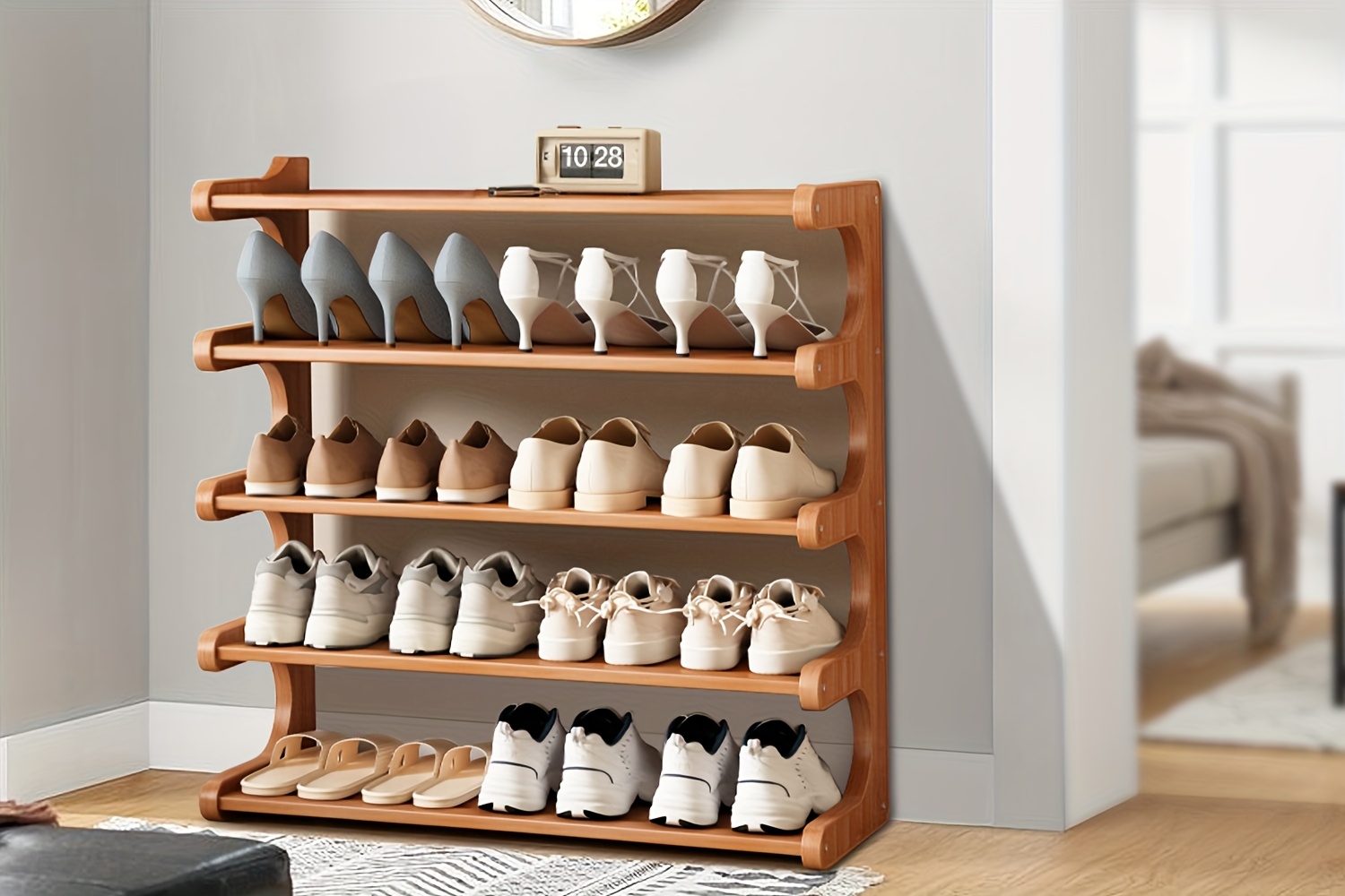 4/5/6 Tier Bamboo Shoe Rack – Wooden Shoe Organizer Shelf for Entryway, Closet, or Garage, Holds Up to 24 Pairs, Space-Saving & Easy to Assemble