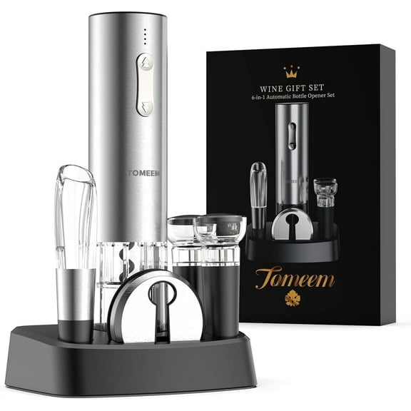 Electric Wine Opener Set 6-in-1 Automatic Electric Wine Bottle Opener Rechargeable Wine Gift Set TOMEEM