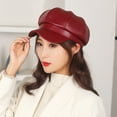thumbnail image 4 of YUEHAO Berets Women's Beret Leather Solid Color Versatile Painter Hat Spring Octagonal Hat Red, 4 of 5