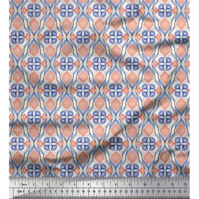Soimoi Tissu Poly Georgette Ogee Damas Imprimé 1 Yard 52 Pouces de Large