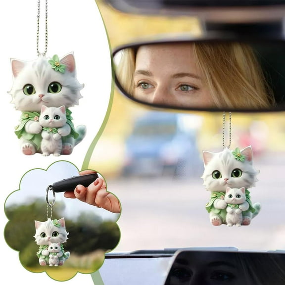 AutoNexis Car Hanging Pendant Rearview Mirror Decoration Backpack CatShaped 2D Acrylic a