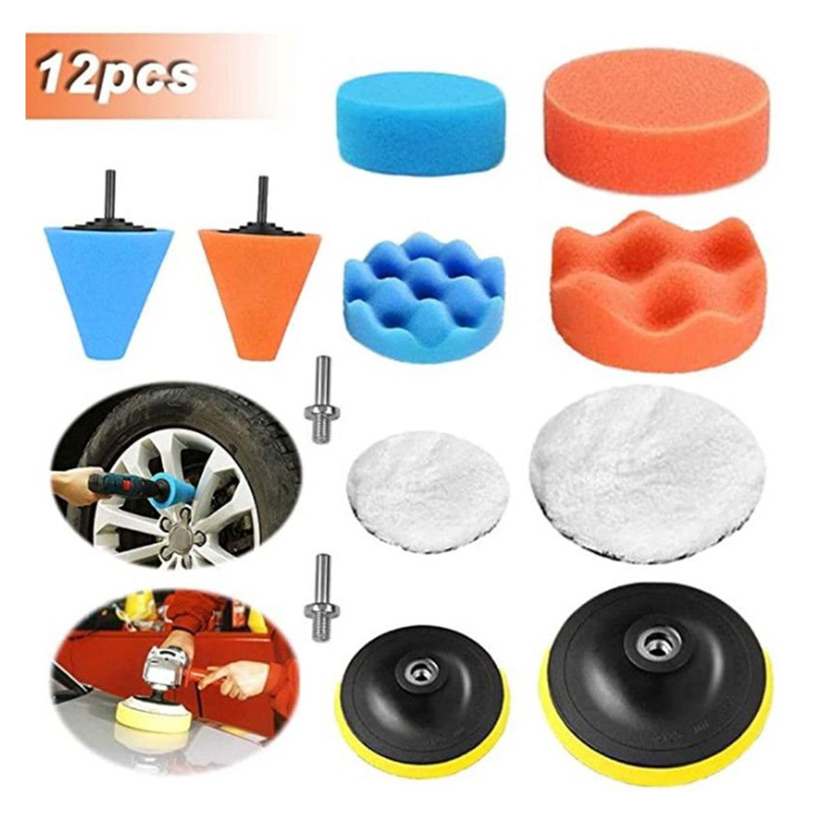 12pcs/Set Sponge Car Polisher Waxing Pads Buffing Kit For Boat Car Polish Buffer Drill Wheel Polishing Removes Scratches