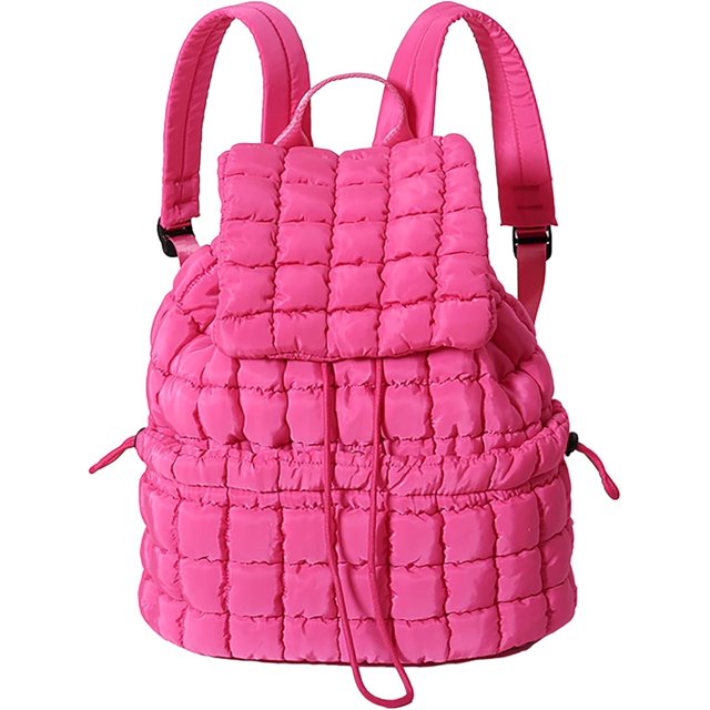 LHSHID Quilted Backpack for Women Lightweight Puffer Drawstring Padding Hiker Back Pack Travel Backpack College Gym Bag