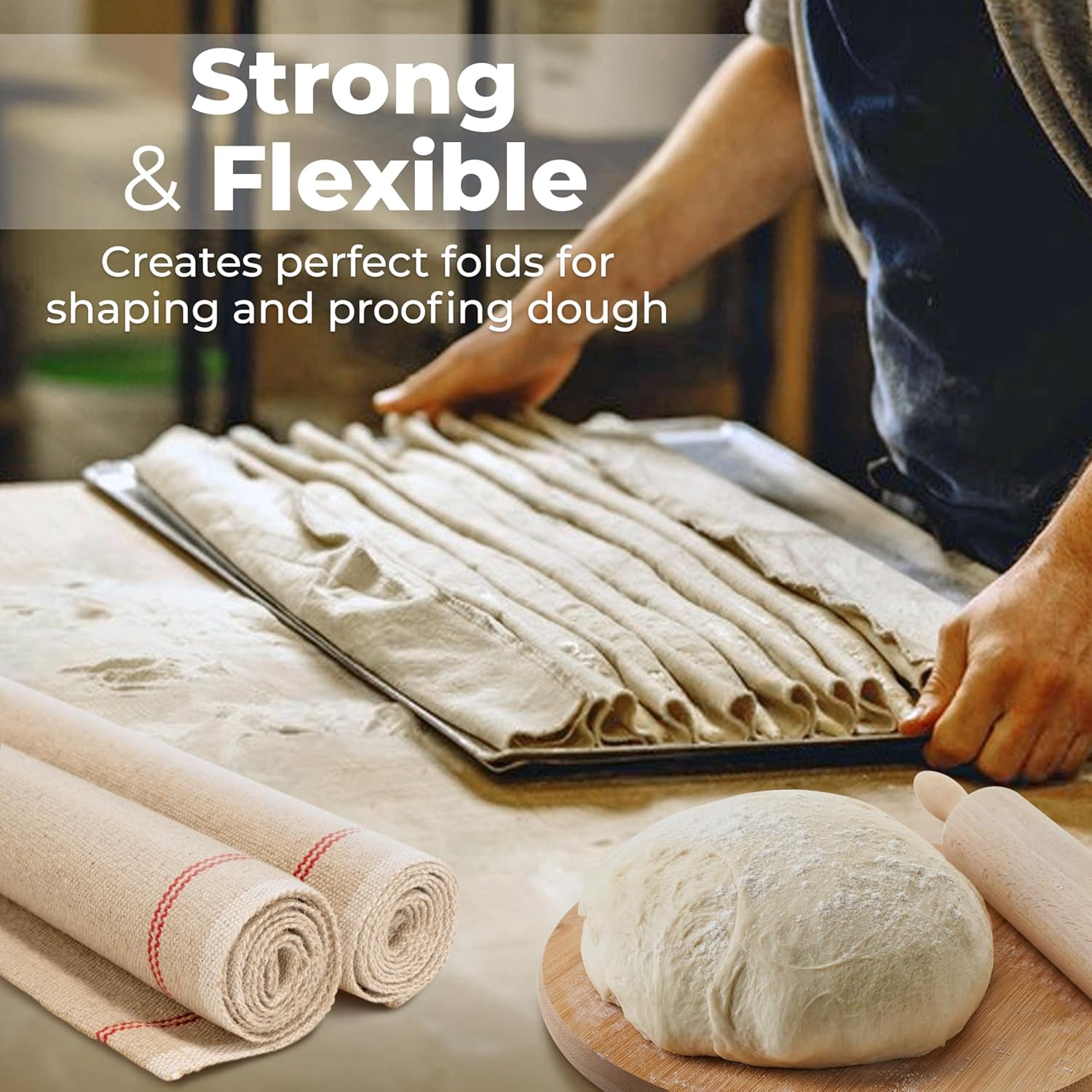 Premium Professional Bakers Couche, Extra Large Bread Proofing Cloth, 35" x 26" - 100% Natural Flax Linen with Storage Bag