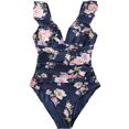 thumbnail image 1 of Women's V Neck One Piece Swimsuit Ruffled Lace Up Swimwear, 1 of 4