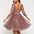 thumbnail image 5 of Karymi Easter Dress Glitter Mesh Cocktail Party Dress, Round Neck 3/4 Sheer Sleeve High Waist A-Line Knee Length Dress, Sparkly Tulle Evening Dress Dresses for Women, 5 of 7