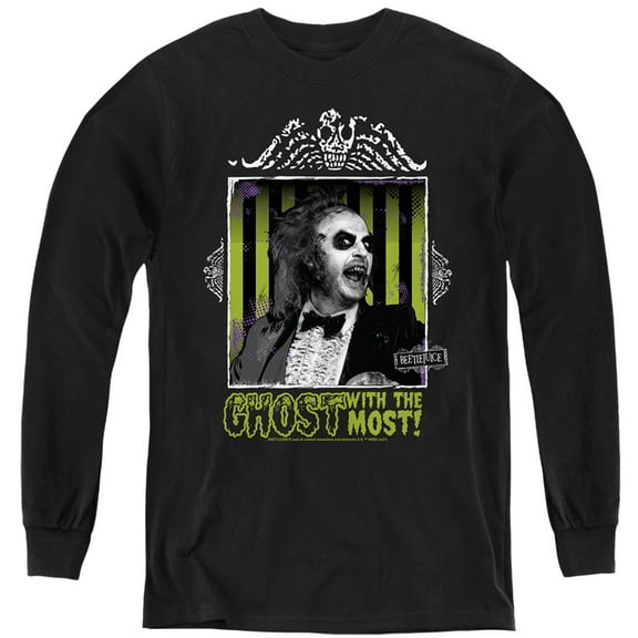 Beetlejuice Ghost With The Most Kids Long Sleeve T Shirt (Small) for Youth Boys and Girls, Black
