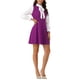 thumbnail image 4 of Vestidos con cuello de lazo para mujeres, vestido vintage de manga larga de los años 60, color contrastante, morado, 4 of 6