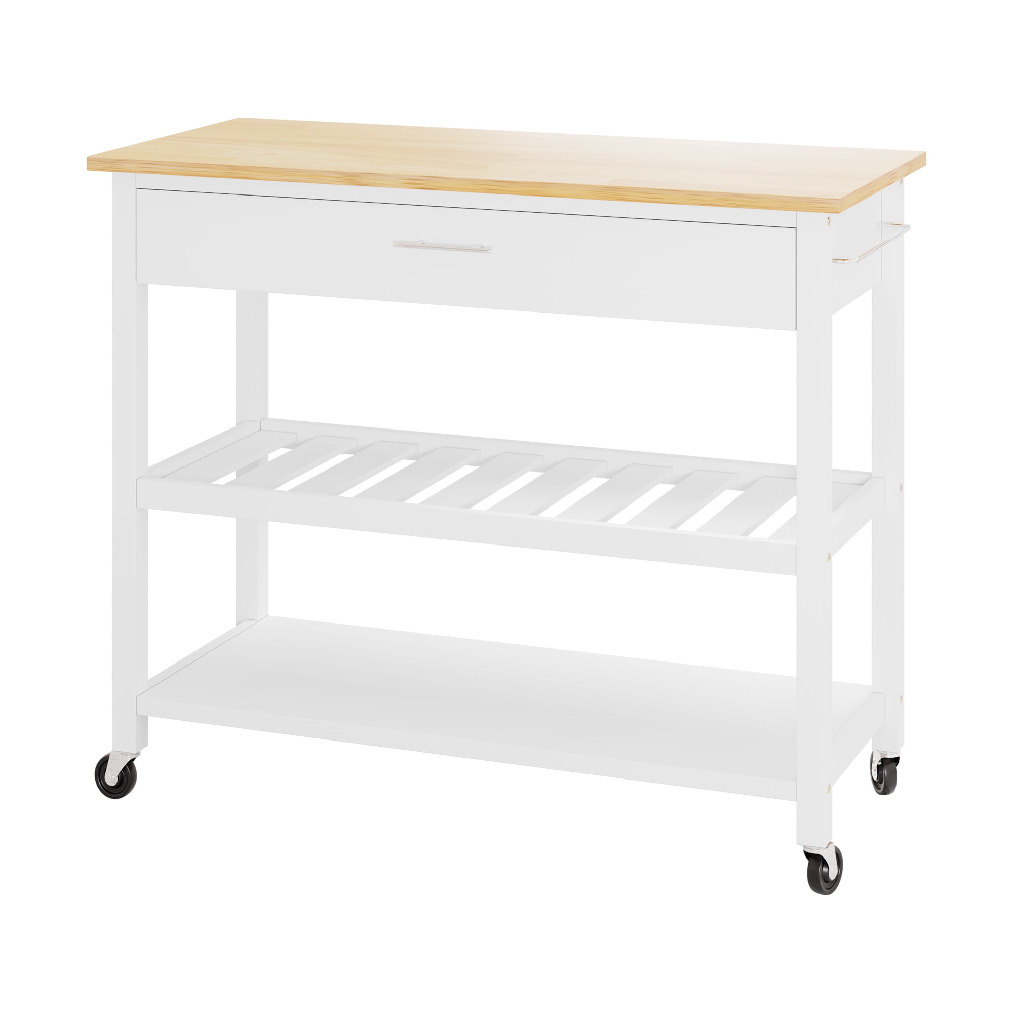Kitchen Island Cart with Storage,Rolling Kitchen Island Side Table on Wheels with Large Worktop,Storage Cabinet,Towel Rack,Drawers and Open Shelves for Kitchen,Dinning Room,White