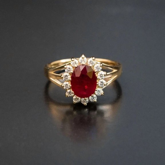 14K Yellow Gold Plated 4TCW Oval Cut Lab Created Ruby & Diamond Wedding Ring