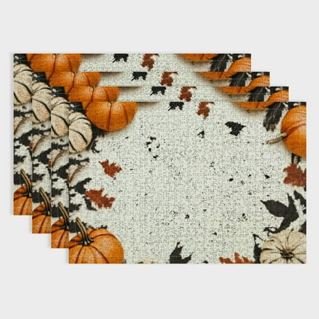 

Shiartex Ghost Pumpkin Halloween Placemats Set of 4 Spooky Beige Table Mats for Party Kitchen Dining 18x12in