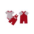 thumbnail image 2 of Loicainy Bbay Toddler Girls Boys 2Pcs Independence Day Outfit 3 6 12 18 Months Short Sleeve Crew Neck Striped Print Romper and Suspender Pants Clothes Set, 2 of 9