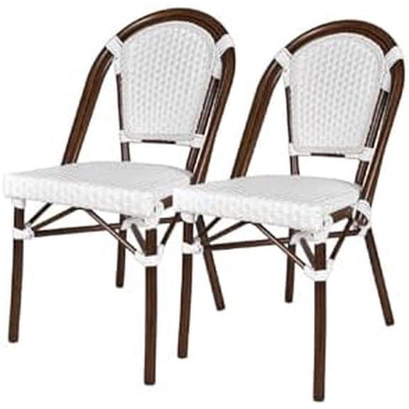 French Bistro Patio/Indoor Dining Chair, 2 Pack, Hand Woven Wicker, Fully Assembled (2, White)$$Garden & Patio