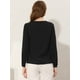 thumbnail image 3 of Blusa de gasa de manga larga de color sólido con cuello en V para mujer Negro S, 3 of 4