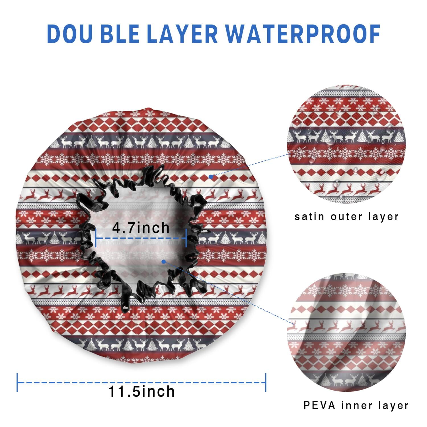 Shower Caps,Red Christmas Deer and Snowflake Pattern Waterproof Shower Cap for Women 4 Pieces,Double Reusable Hair Cover for Shower PEVA Elastic Stretch Hem
