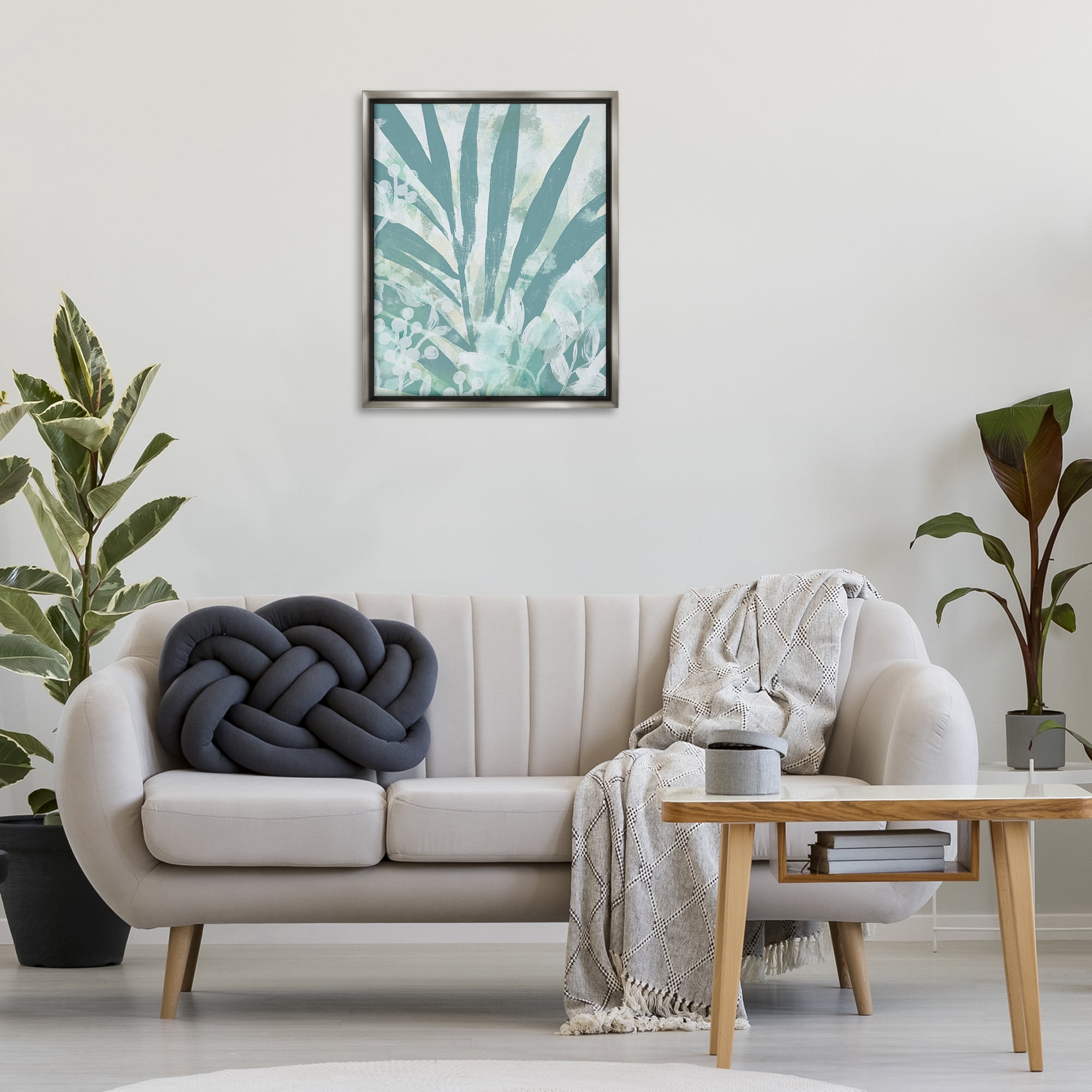 Stupell Industries Palm Frond Splatter Botanical & Floral Painting Gray Floater Framed Art Print Wall Art, 25 x 31