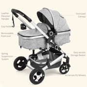 AILEEKISS 3-in-1 Convertible Baby Stroller with Big Seat and Adjustable Canopy, 24 Pounds, Light Grey