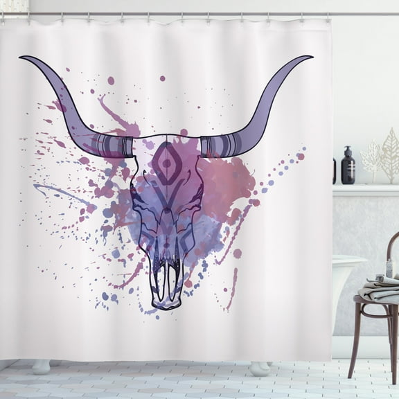 Ambesonne Longhorn Shower Curtain, Bull Skull with Splashes, 69"Wx70"L, Eggshell and Multicolor