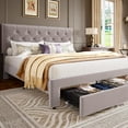 thumbnail image 1 of Upholstered Queen Bed Frame with 2 Storage Drawers, Velvet Platform Bed Frame with Button Tufted Rivets Headboard, Heavy Duty, No Box Spring Needed, Easy Assembly, Beige, 1 of 8