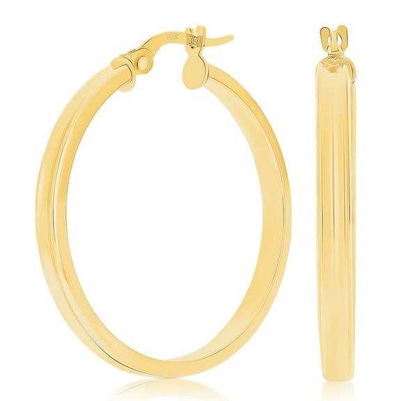 Italian 14k Yellow Gold Polished Concave Medium Hollow Hoop Earrings 1.2"