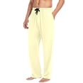 thumbnail image 5 of Cotton Mens PJ Pajama Pants Bottoms Waistband Sleepwear with Pockets Pale Yellow, 5 of 7