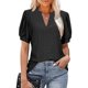 thumbnail image 2 of Puff manga blusa V cuello hueco color puro slim fit manga corta blusa casual para mujer negro L, 2 of 5