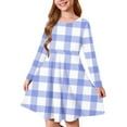 thumbnail image 2 of IVEYRTF Girls Long Sleeve Princess Dress A Line Skater Dress Christmas Printed Stretchy Round Neck Casual Party Recital Daily Wear Dress for Kids(Blue#1,11 Years), 2 of 5