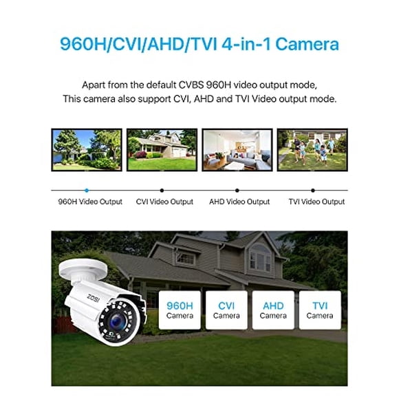 ZOSI 1080P 2.0MP HD 1920TVL Híbrido 4-en-1 TVI/CVI/AHD/960H CVBS CCTV