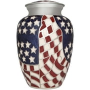 Cremation Urn American Flag - Funeral Urn for Human Ashes - Hand Made in Brass - Suitable for Cemetery Burial or Niche - Large Size fits remains of Adults up to 200 lbs - Veteran Model