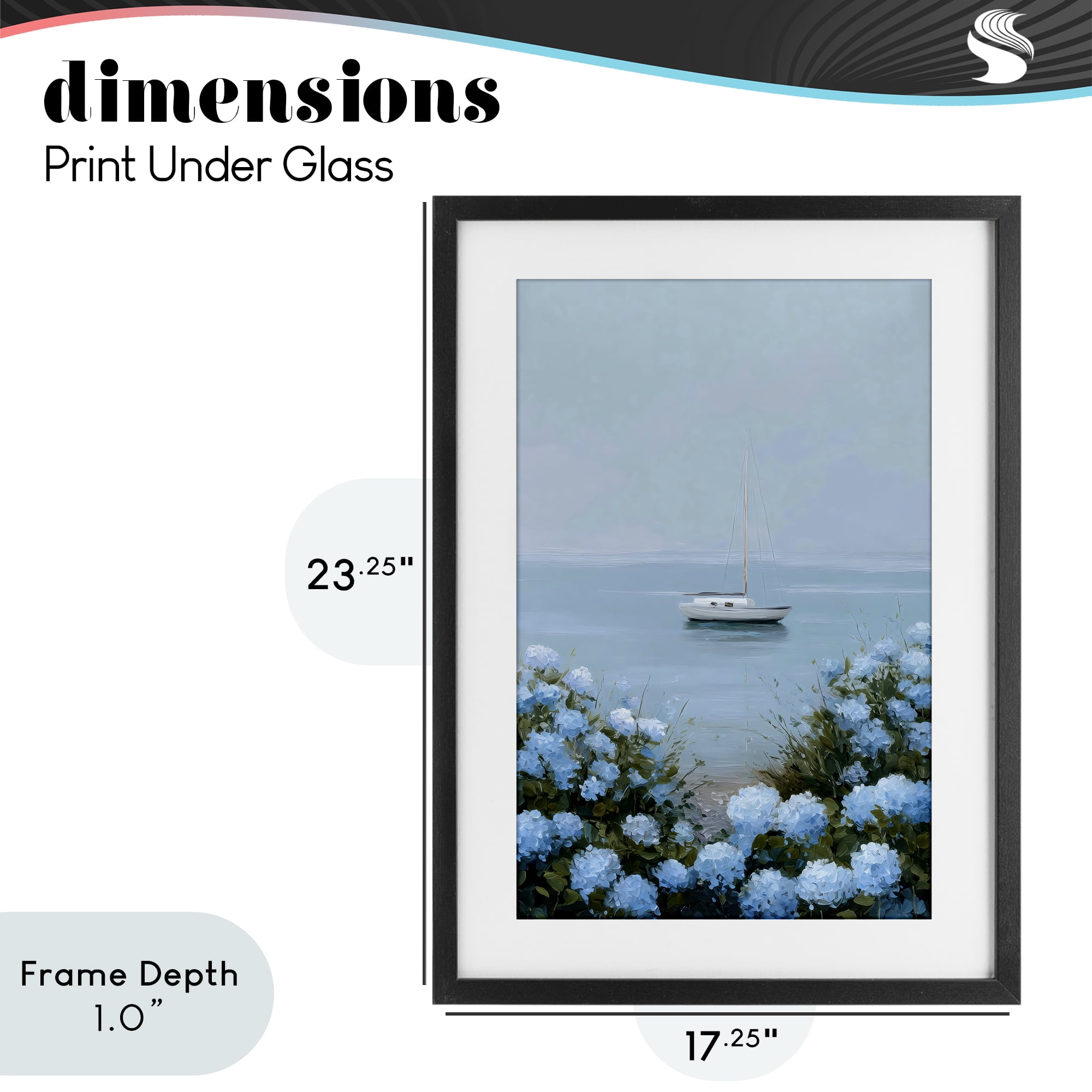 Stupell Industries Yacht in Floral Bay Black Framed Print Under Glass, design by Petal Prints Design