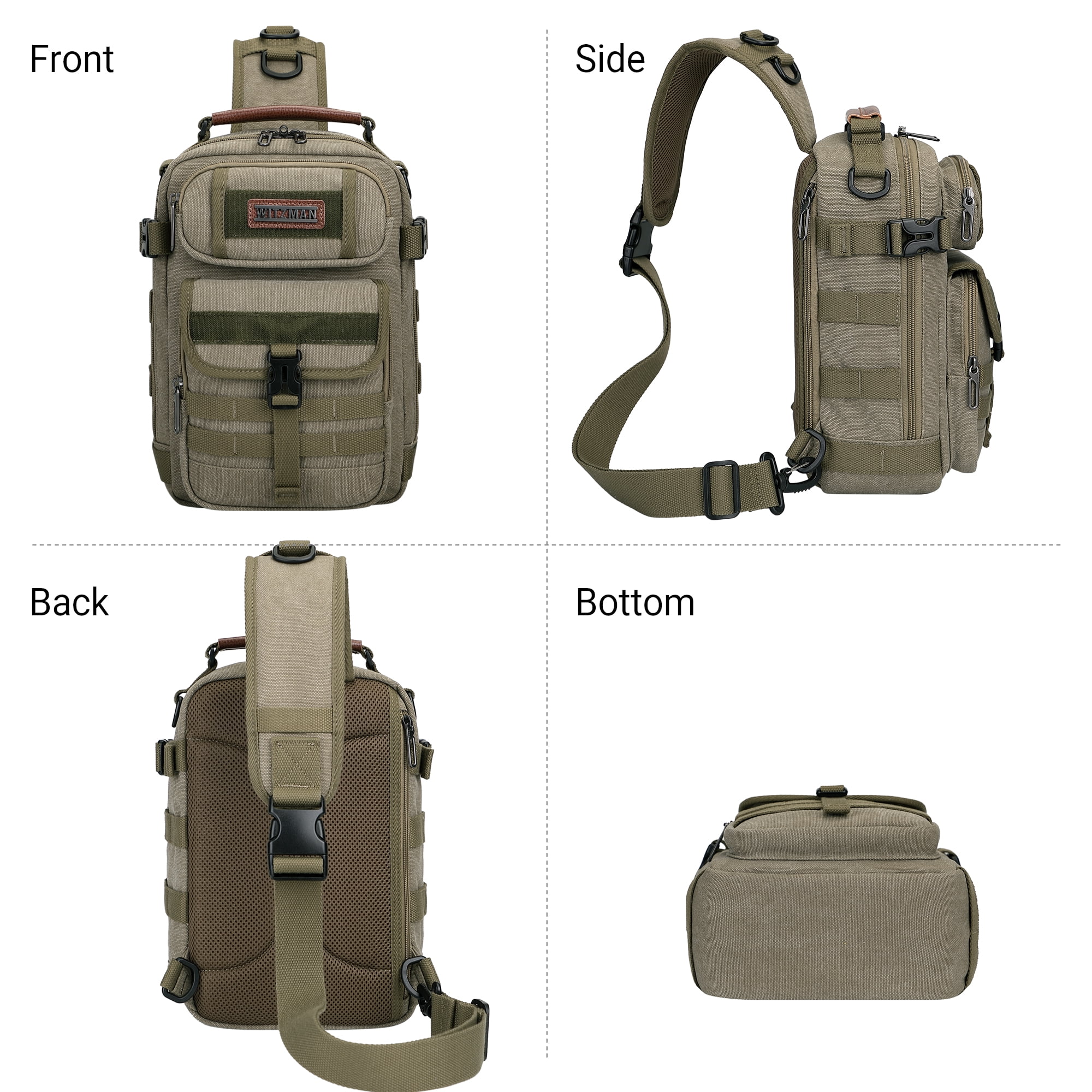 WITZMAN Sling Bag for Men Canvas Casual Chest Bag with USB Charging Port for Travel Daily Work(A8021 Army Green)