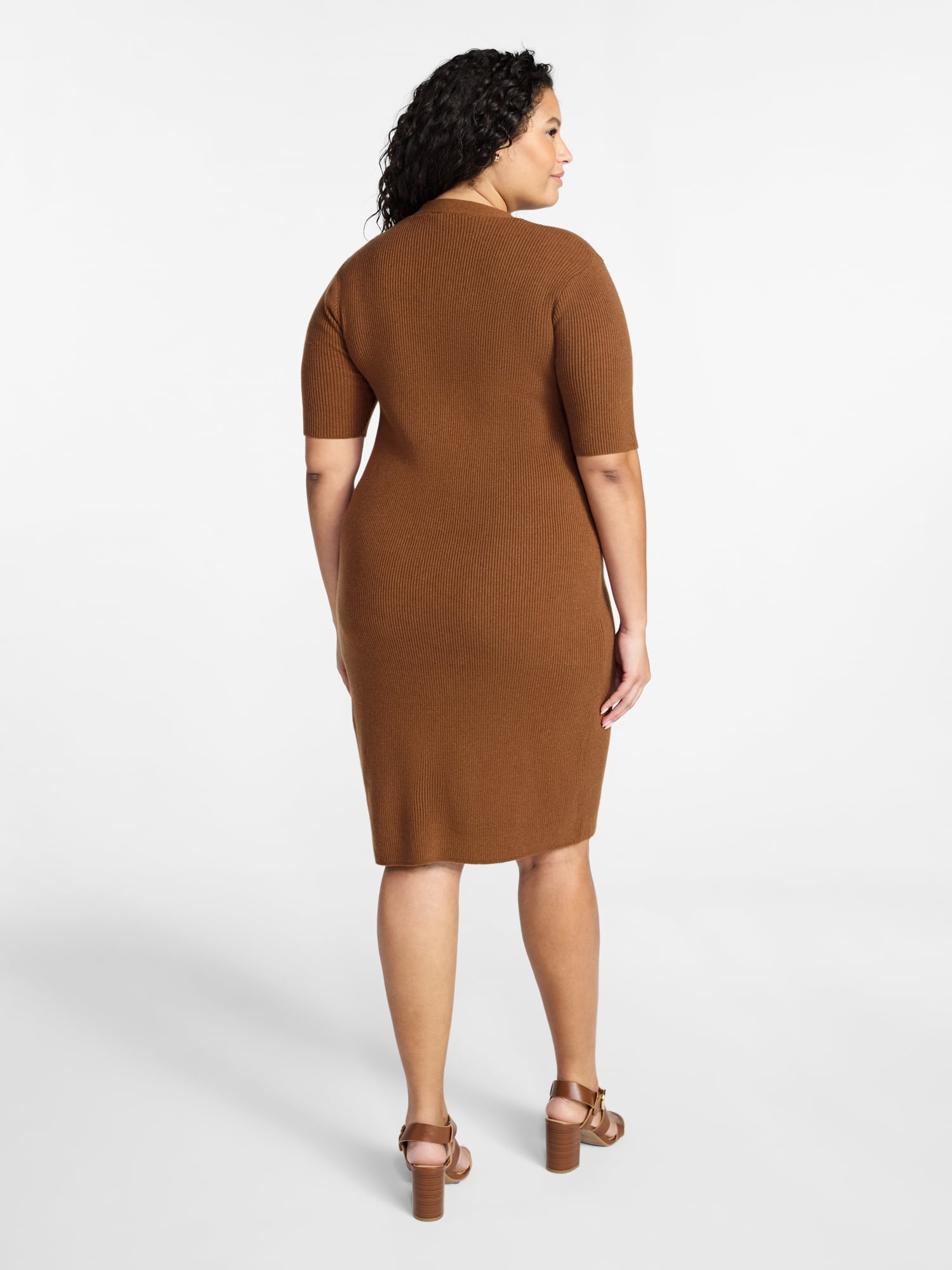 Terra & Sky Women’s Plus Fine Gauge Rib Knit Dress, Sizes 0X-5X