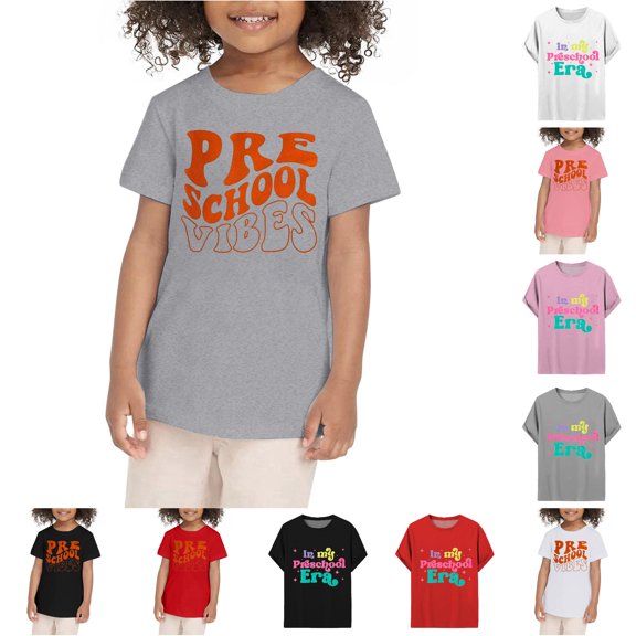 Kids First Day Of Kindergarten T Shirts Back To School Clothes Short Sleeve Kids Grey Graphic Tshirt School Dresses For Girls Boys 1-14 Years