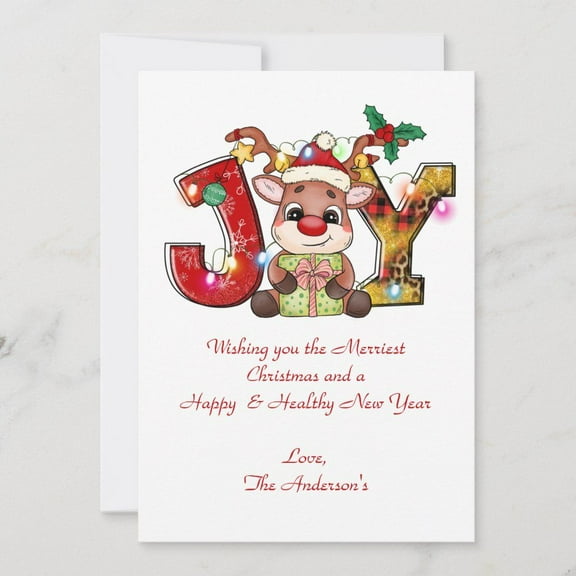 Joyful Christmas Card Featuring Cute Reindeer – Wishing You a Merry Christmas and Happy New Year – Perfect Holiday Greeting with Envelope Included