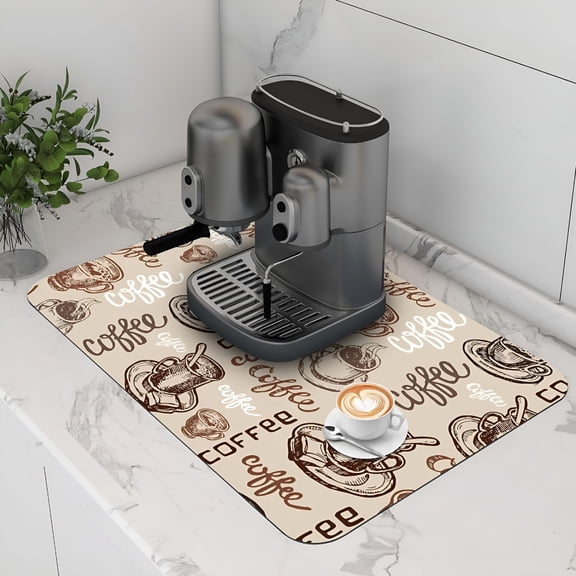 ACDANC Coffee Mat Coffee Cup Drying Mat for Kitchen Counter Large Coffee Maker Mat Hide Stain Absorbent Rubber Backed Dish Drying Mats for Countertops Coffee Bar Accessories 24x16"