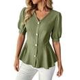 thumbnail image 3 of Women Business Casual Tops 2026 Summer Dressy Blouses Short Sleeve Peplum Work Shirts V Neck Office Outfit by Yigetop Green S, 3 of 8