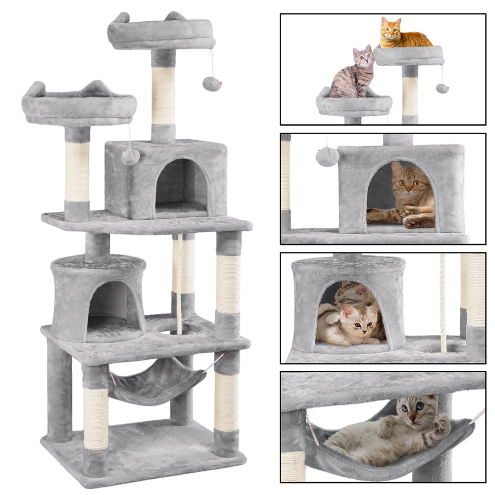 Smilemart 62 2 Double Condo Cat Tree And Scratching Post Tower Light Gray Walmart Com Walmart Com