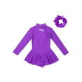 thumbnail image 3 of Fldy Kids Girls Mesh Long Sleeves Ballet Dance Tutu Dress Gymnastics Leotard Figure Skating Dress Purple-A 14, 3 of 8
