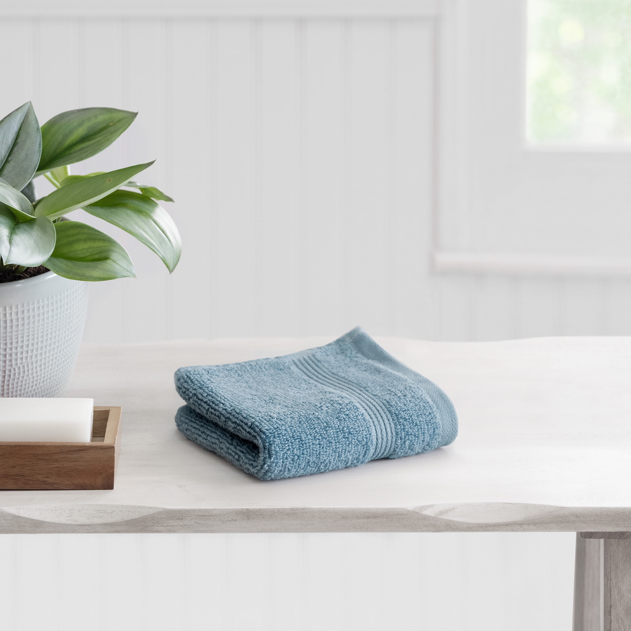 (4 pack) Mainstays Performance Cotton Washcloth, Super Soft Quick Dry Fade Resistant, Solid Blue