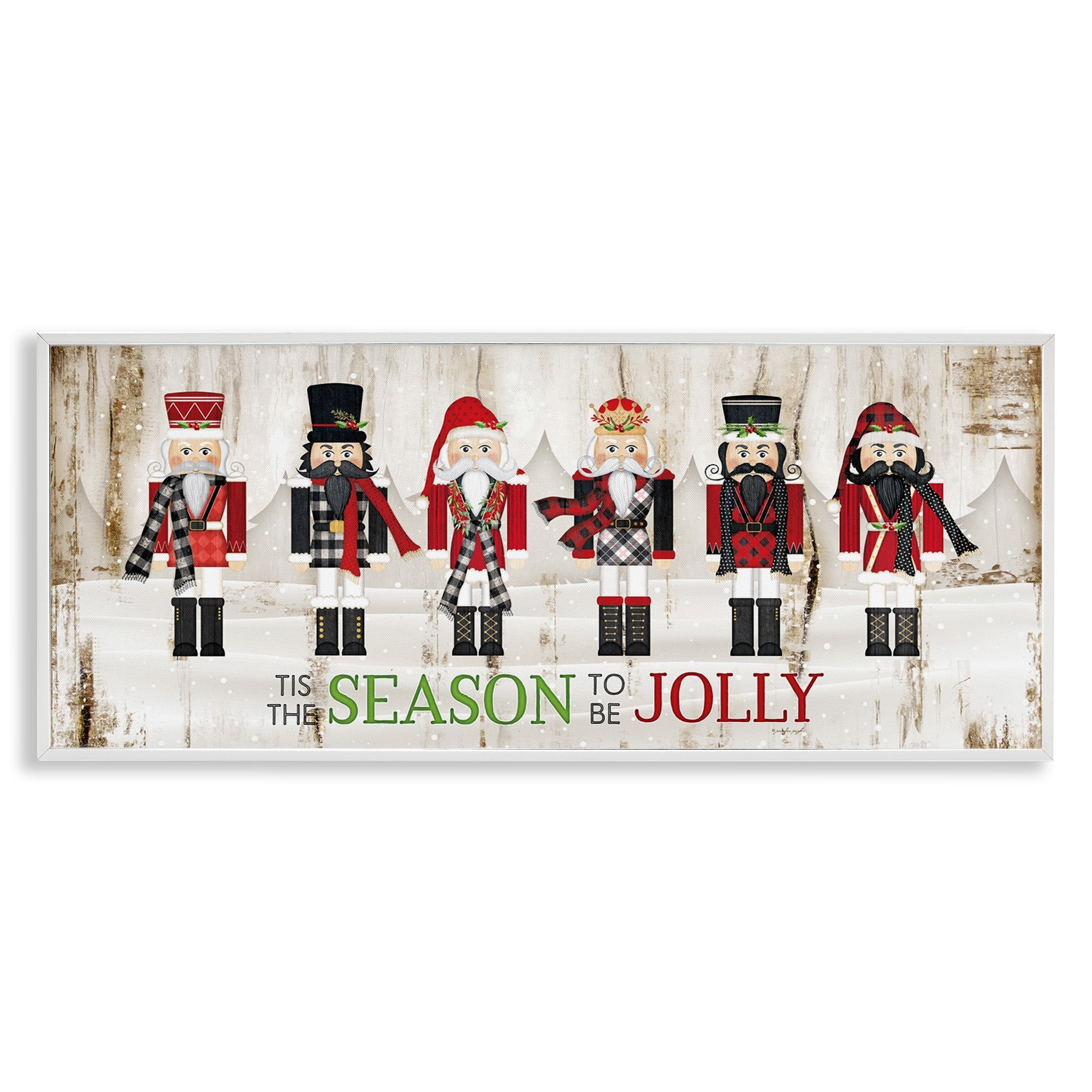 Stupell Industries To Be Jolly Festive Phrase Winter Christmas Nutcrackers Inspirational Painting White Framed Art Print Wall Art, 10 x 24