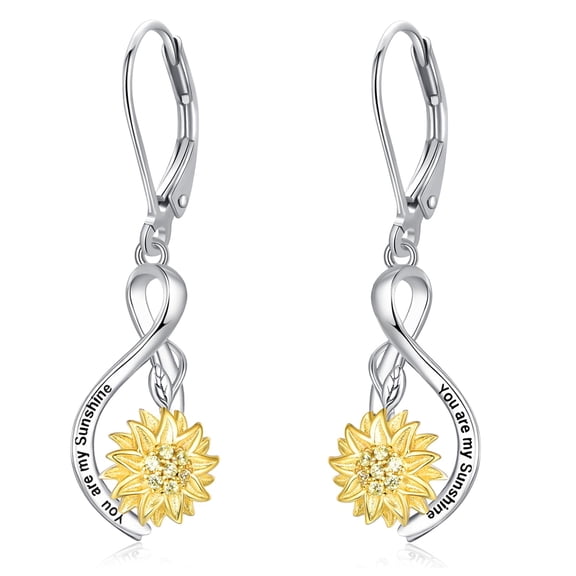 TANGPOET Sunflower Dangle Leverback Earrings for Women 925 Sterling Silver You Are My Sunshine Sunflowers Drop Dangling Flower Earring Birthday Jewelry Gifts for Wife