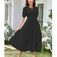 thumbnail image 2 of Women's Summer Dresses Layered Floral Fashion Maxi Dress Round Neck Pleated Bubble Sleeve Elegant Party Casual Fit Elegant Vacation Sundress (Black,Large), 2 of 2