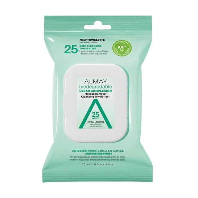 Almay Biodegradable Clear Complexion Makeup Remover Cleansing Towelettes, 25 wipes