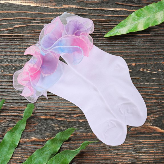 DEEPCRAFF 2 Pairs Little Girls Cotton Socks Multi Breathable Lace Trim For Kids Birthday Parties