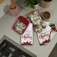 thumbnail image 2 of Serafina Home Holiday Christmas Kitchen Potholders and Bath Dish Hand Towels Set: Merry Christmas Poinsettia Holly 4 Pc Design, Red White, 100% Cotton for Baking Cooking Hands, Dishes or Home Decor, 2 of 5