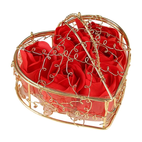 Lilixerw Red Soap Flower Rose in Iron Basket,6 Realistic Decorative Soaps for Valentine's Day Gift,Home Bathroom Decor,Long-Lasting Fragrant Centerpiece,4.13x2.76 Inch