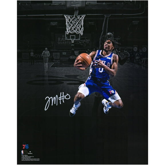 Tyrese Maxey Philadelphia 76ers Autographed 16" x 20" Lay Up In Blue Photograph - Fanatics Authentic Certified