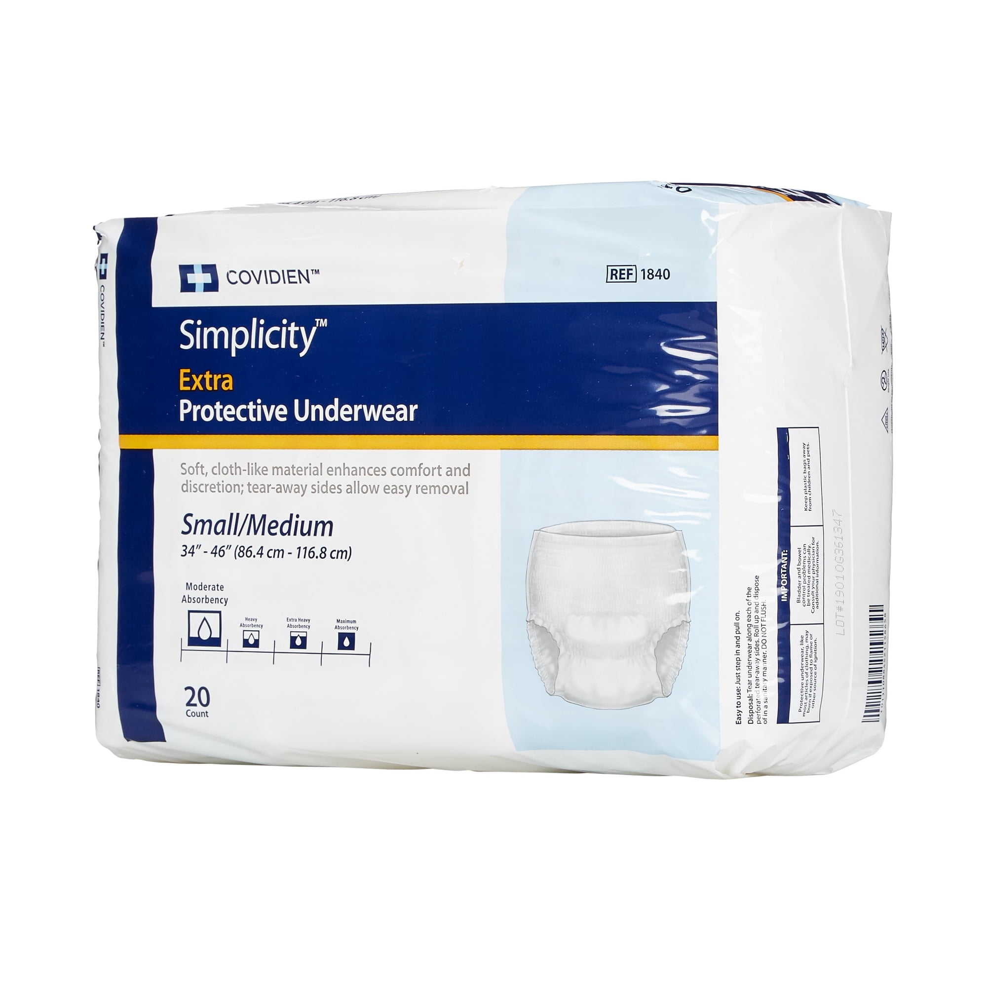 Simplicity Pull On Disposable Incontinence Protective Underwear, Small / Medium, Moderate Absorbency, 20 Count