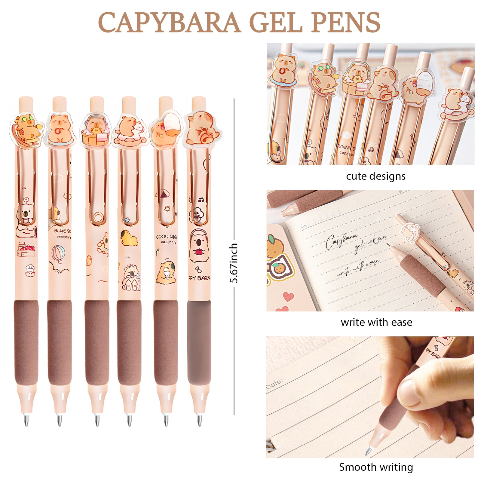 Cute Capybara Stationery Set Includes Gel Pens Pencil Eraser A5