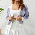 thumbnail image 4 of KOMOO Women Plaid Cropped Sweater Long Sleeve V-Neck Button Down Cardigan Knitwear Knitted Top Shirt, 4 of 7